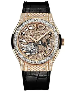 Hublot Classic Fusion Ultra Thin Diamond Skeleton Dial Leather Strap Men's Watch 515.ox.9000.lr.0904