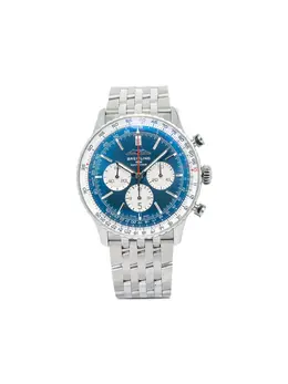 Pre-Owned Breitling Navitimer 45mm Cerulean Blue Round Face Stainless Steel Automatic Chronograph with Logo Crown, Baton Hands, Two Pushers and Original Box Included