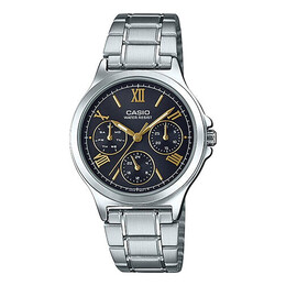 Часы Casio Stainless Steel Strap Black Dial Unisex Silvery Couple Analog Unisex Mens, цвет silver ltp-v300d-1a2 | silver