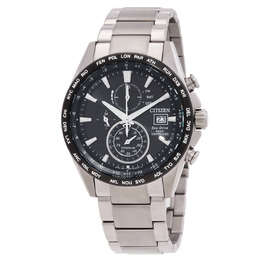 Citizen Perpetual Alarm World Time Chronograph Black Dial Mens Watch at8154-82e