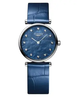 Longines La Grande Classique Quartz 24mm Blue Mother of Pearl Diamond Dial Leather Strap Women's Watch L4.209.4.81.B