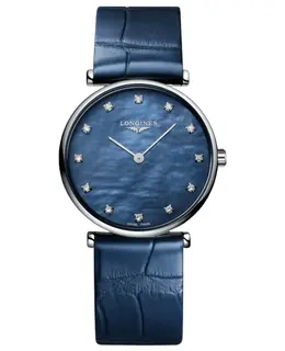 Longines La Grande Classique Quartz Blue Mother of Pearl Diamond Dial Leather Strap Women's Watch l4.512.4.81.b