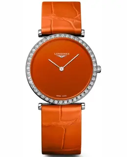 Longines La Grande Classique Quartz Orange Dial Diamond Leather Strap Women's Watch l4.523.0.92.b