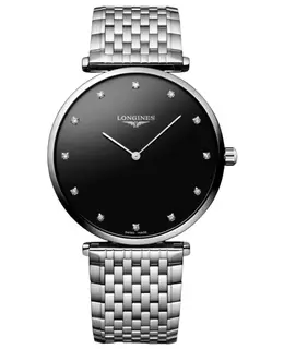 Longines La Grande Classique Quartz Black Diamond Dial Steel Unisex Watch l4.866.4.58.c