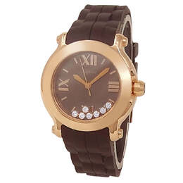 Pre-owned Chopard Happy Sport Ed.2 Brown with 7 floating diamonds Dial Ladies Watch 277471-5012