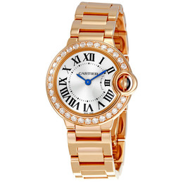 Pre-owned Cartier Ballon Bleu De Cartier Diamond Silver Opaline Dial Ladies Watch we9002z3