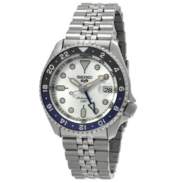 Seiko 5 Sports GMT Automatic Silver Dial Batman Bezel Mens Watch - SSK033