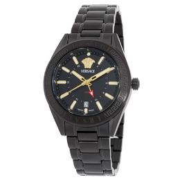 Versace V-Code Series Mens GMT Quartz Watch with Black Dial