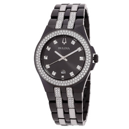 Bulova Quartz Crystal Black Dial Mens Watch Dog Tag [98k101]