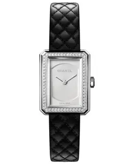 Chanel Boy-Friend Steel Silver Dial Diamond Bezel Leather Strap Women's Watch h6955