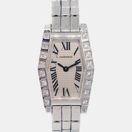 Authentic Cartier Silver 18k White Gold Diamond Laniere Tonneau Quartz Women's Wristwatch