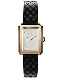 Chanel Boy-Friend 18K Beige Gold Silver Dial Leather Strap Women's Watch h6587