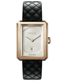 Chanel Boy-Friend 18K Beige Gold Silver Dial Leather Strap Women's Watch h6588