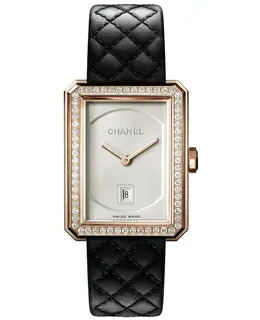 Chanel Boy-Friend Silver Dial Diamond Bezel Leather Strap Women's Watch h6591
