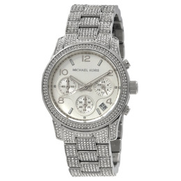 Michael Kors Ladies Runway Pave Chronograph MK7434 Silver Dial Watch