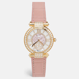 Chopard Mother Of Pearl Diamond 18K Ethical Rose Gold Alligator Leather Imperiale Moonphase 384246-5001 Women's Wristwatch 36 mm 1139436