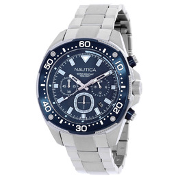 Nautica NCT Blue Sail Chronograph Mens Watch - Quartz Movement, Deep Blue Dial and Silver Stainless Steel Bracelet (NAPBSF407)