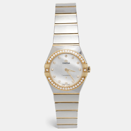 Omega Mother Of Pearl 18K Yellow Gold Stainless Steel Diamond Constellation 131.25.28.60.55.002 Women's Wristwatch 28 mm 1137554