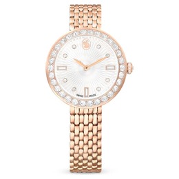 Swarovski Certa Quartz Crystal Ladies Watch 5672981 Rose Gold-tone Stainless Steel Case Bezel with Crystal Set White Guilloche Dial Mineral Crystal Hands Hour Markers Pull Crown Swiss Made