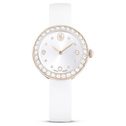 Swarovski Matrix Tennis Quartz Silver Dial Gold-Tone Stainless Steel Ladies Watch with White Leather Strap - Art No 5710103