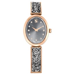 Swarovski Crystal Rock Oval Watch - Ladies' 5711695 Grey Dial Rose Gold Stainless Steel Case