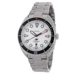 Fossil Breaker Series White Dial Mens Watch with Silver-tone Stainless Steel Case and Bracelet, Black Bezel, Luminescent Hands Markers - Japan Movement Quartz Chronograph Analog Date Display
