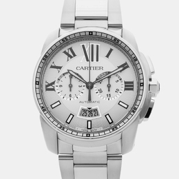 Cartier Calibre De Cartier Chronograph W7100045 Automatic Stainless Steel Silver Dial Men's Wristwatch