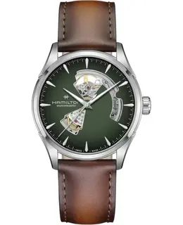 Hamilton Jazzmaster Men's Dress Watch H32705560 Open Heart Automatic Green Dial Brown Leather Strap