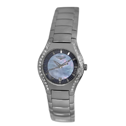 Pre-owned Longines Oposition Round Quartz Diamond Black Dial Ladies Watch l3.125.0.89.6