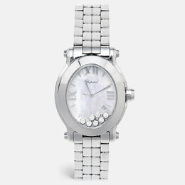 Chopard White Mother Of Pearl Stainless Steel Diamond Happy Sport 8546 Women's Wristwatch 30 mm 1142361