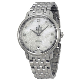 Pre-owned Omega De Ville Automatic Chronometer Diamond White Mother of Pearl Dial Ladies Watch 424.10.33.20.55.001