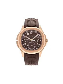 Patek Philippe Aquanaut Pre-Owned 2021 Ref 23774080 Brown Octagonal Dial Automatic Dual-Time Travel Time with Illuminated Hands, Rose Gold Case, Rubber Strap