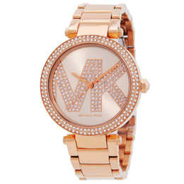 Michael Kors Parker Quartz Crystal Rose Gold Dial Ladies Watch, MK6660