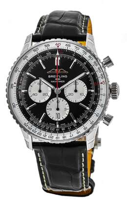 Breitling Navitimer B01 Chronograph 46 черный циферблат кожаный ремешок мужские часы AB0137211B1P1 7841181761596 | black