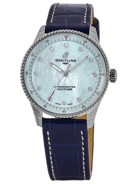 Женские часы Breitling Navitimer 32 с кварцевым голубым циферблатом из перламутра и бриллиантов, кожаным ремешком A77320171C1P1 7838345986108 | blue