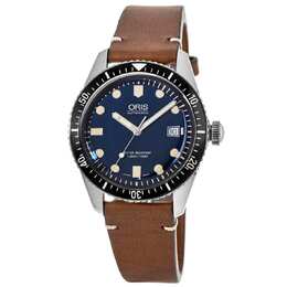 Мужские часы Oris Divers Sixty-Five с синим циферблатом и коричневым кожаным ремешком 01 733 7707 4055-07 5 20 45 7876916052028 | blue