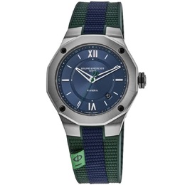 Мужские часы Baume & Mercier Riviera с синим циферблатом и тканевым ремешком 10688 7863337418812 | blue