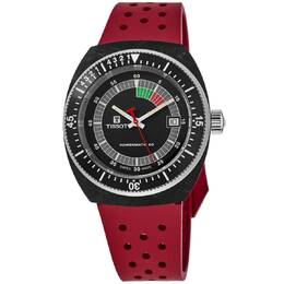 Мужские часы Tissot Sideral S Powermatic 80 с черным циферблатом и красным каучуковым ремешком T145.407.97.057.02 7924935655484 | black