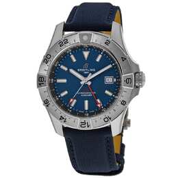 Мужские часы Breitling Avenger Automatic GMT 44 с синим циферблатом и кожаным ремешком A32320101C1X1 7909996199996 | blue