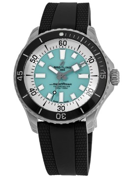 Мужские часы Breitling Superocean Automatic 44 с бирюзовым циферблатом и резиновым ремешком A17376211L2S1 7838310727740 | blue