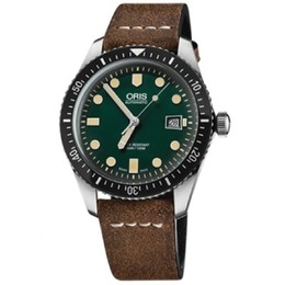 Мужские часы Oris Divers Sixty-Five с зеленым циферблатом и коричневым кожаным ремешком 01 733 7720 4057-07 5 21 02 7876911005756 | green