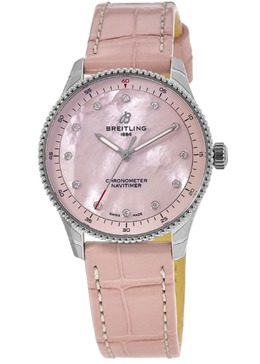 Женские часы Breitling Navitimer 32 Pink Pearl Diamond Dial с кожаным ремешком A77320D91K1P1 7838336614460 | pink
