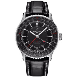 Мужские часы Breitling Navitimer Automatic 41 GMT с черным циферблатом и кожаным ремешком A32310251B1P1 7876910710844 | black