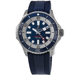 Мужские часы Breitling Superocean Automatic 46 с синим циферблатом и резиновым ремешком A17378E71C1S1 7874956427324 | blue