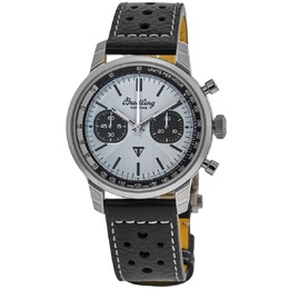 Мужские часы Breitling Top Time Triumph Automatic Chronograph с циферблатом Ice Blue и черным кожаным ремешком AB01764A1C1X1 7923990200380 | blue