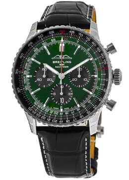Breitling Navitimer B01 Chronograph 46 зеленый циферблат кожаный ремешок мужские часы AB0137241L1P1 7841179467836 | green