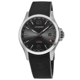 Longines Conquest VHP черный циферблат черный каучуковый ремешок мужские часы L3.728.4.56.9 7926301687868 | black