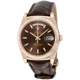 Pre-owned Rolex Day-Date 118135chsl Mens Chocolate Dial Everose Gold Automatic Watch