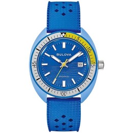 Bulova Men's Snorkel Tang Fish 98B445 Quartz Watch - Blue Dial Hybrid Ceramic Grey Bezel Rubber Strap