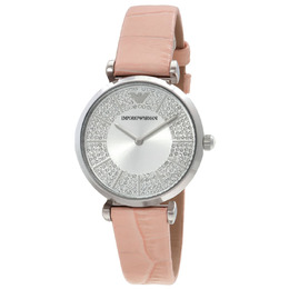 Emporio Armani Ladies Watch AR11543 Silver Dial, Analog Quartz Movement with Pink Leather Strap